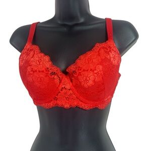 LE SENZA lighly padded Elegant Red Lace Bra 32D